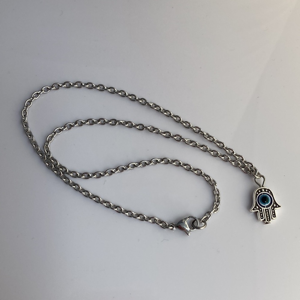 Hamsa Evil Eye Stainless Steel Necklace - Picture 4 of 11